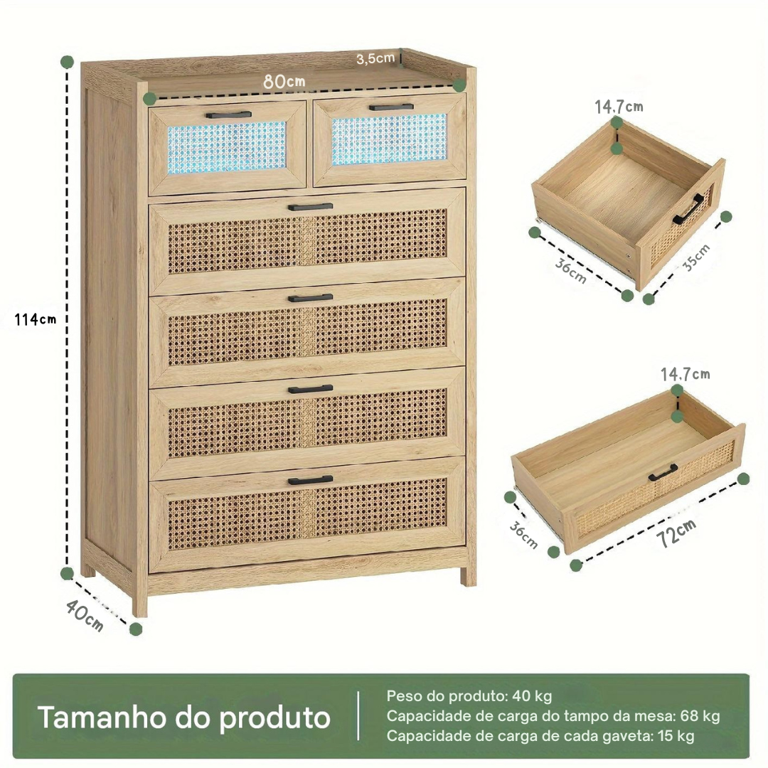 Cômoda de 6 Gavetas para Vime + 1 Ano de Garantia