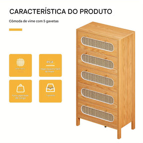 Cômoda de 5 Gavetas Wehom + 1 Ano de Garantia