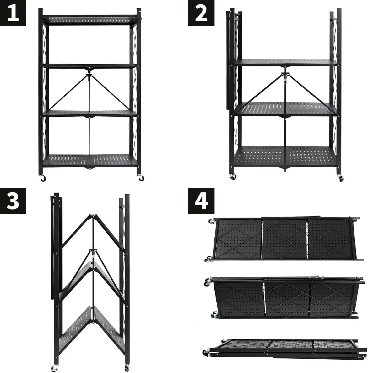 Estante Aço Multiuso Dobrável Compacta Estilo Industrial 4 Prateleiras Portátil