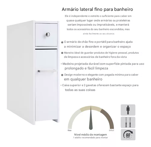 Armário De Armazenamento De Banheiro Spirich Home Slim White