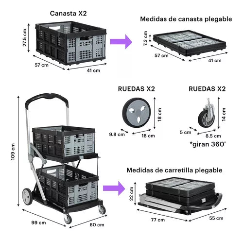 Carrinho de Compras Dobrável Multiuso funcional