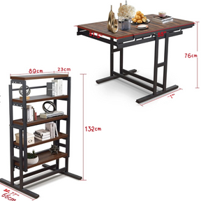 Prateleira e Mesa de Estudo Dobrável Multifuncional e Moldura de Metal